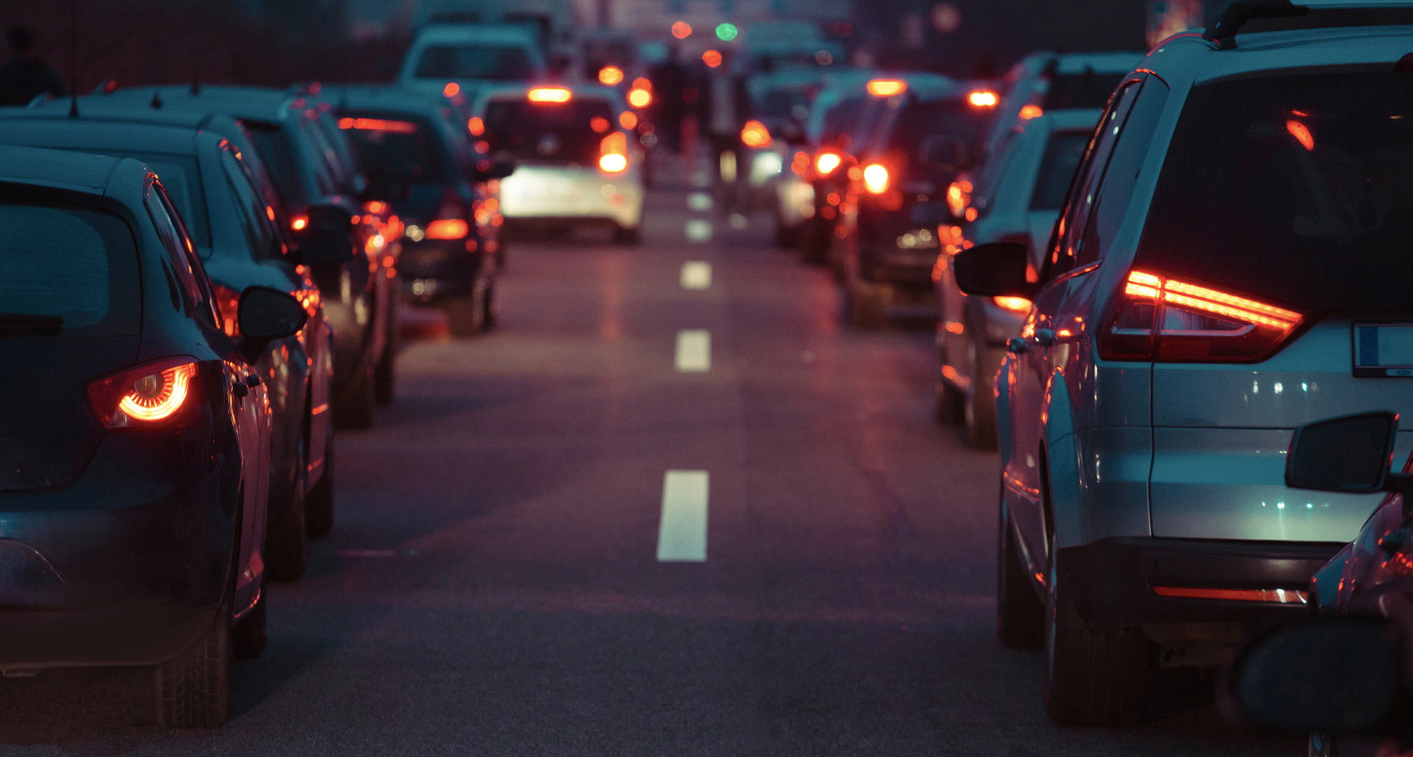 Clear visual field of rear car lights depicting standard vision at night.