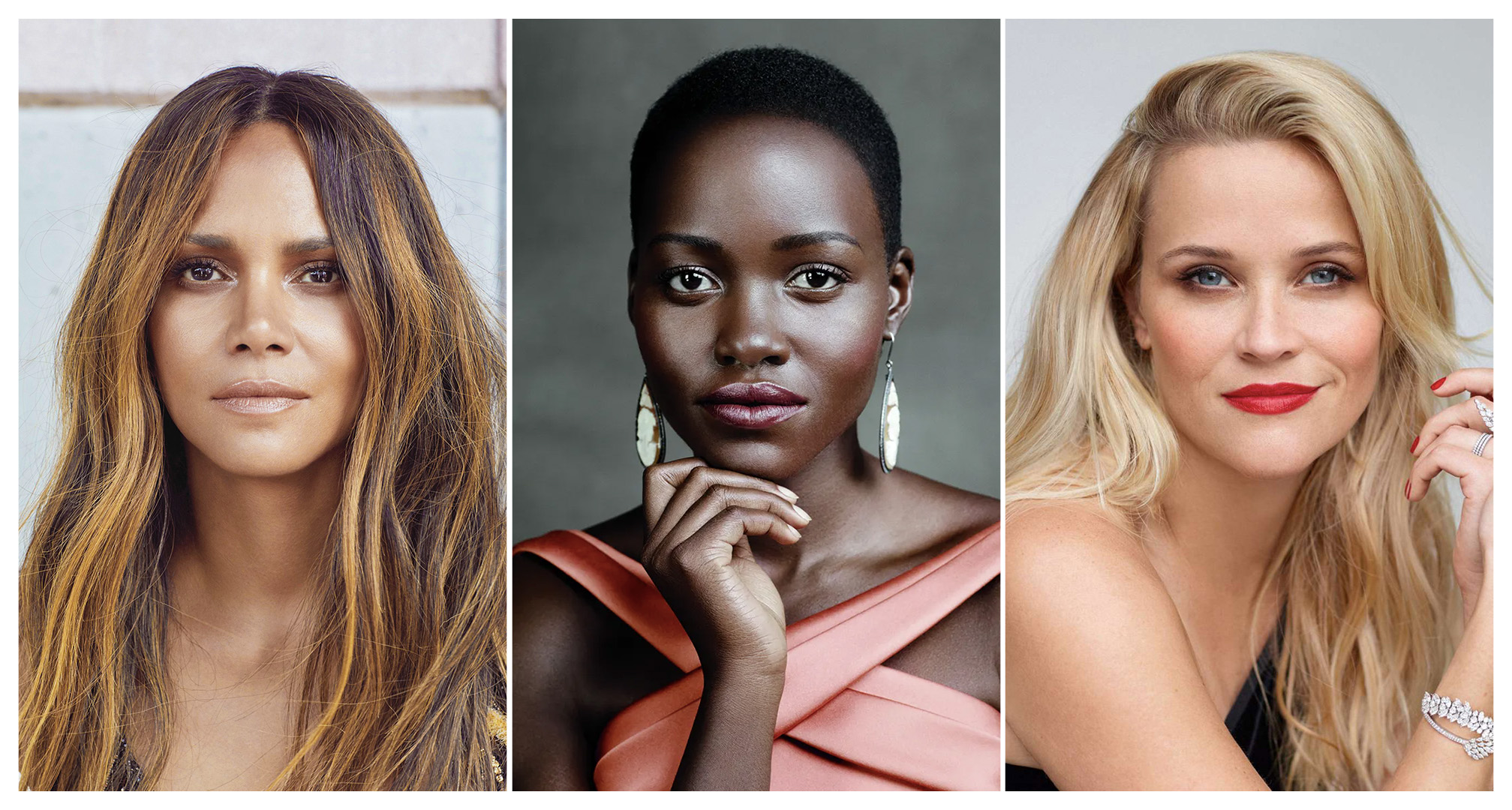collage de halle berry, lupita nyong'o y reese witherspoon