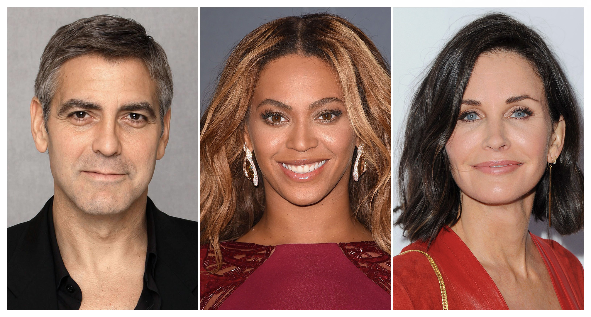 collage de george clooney, beyoncé y courtney cox